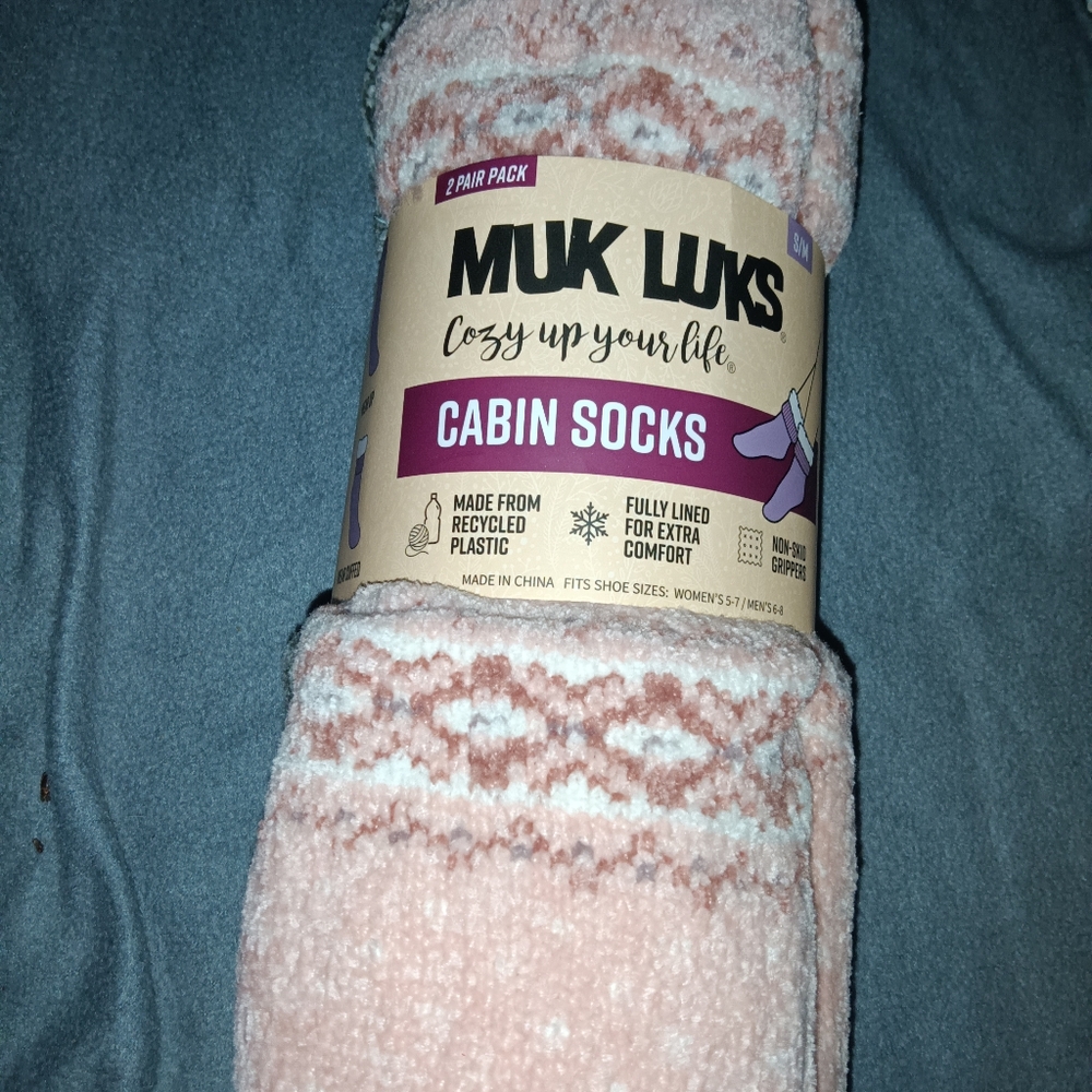 NWT Muk Luks 2 Pair Pack Cabin Socks Shoe Sz. 5-7